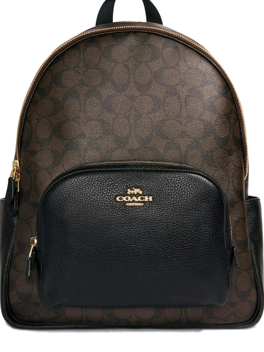 Coach Brown & Black Signature Canvas Backpack with Gold Hardware